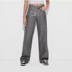 Wild Fable Womens High Rise Baggy Metallic Silver Gray Denim Jeans 17/31.5 NEW